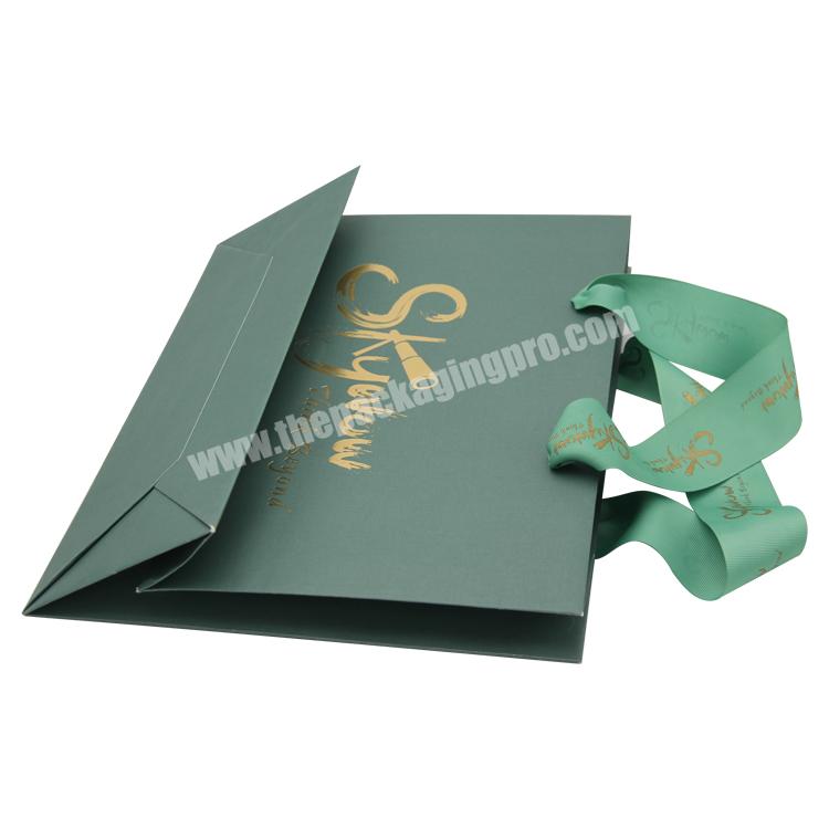 custom logo gift bag packaging green luxury printed tote gift bag with grosgrain ribbon handle