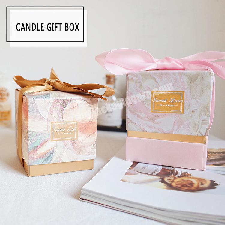 custom logo pink rectangle luxury candle packaging boxes empty candle jars with gift box