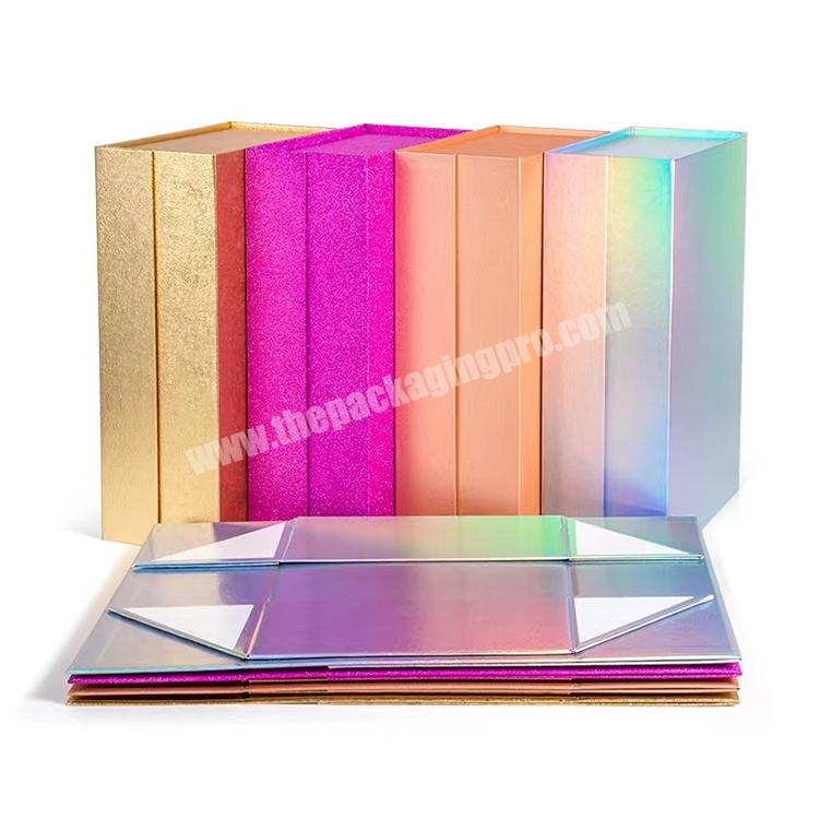custom luxury magnetic foldable cardboard clothing packaging holographic paper gift box packaging with logo