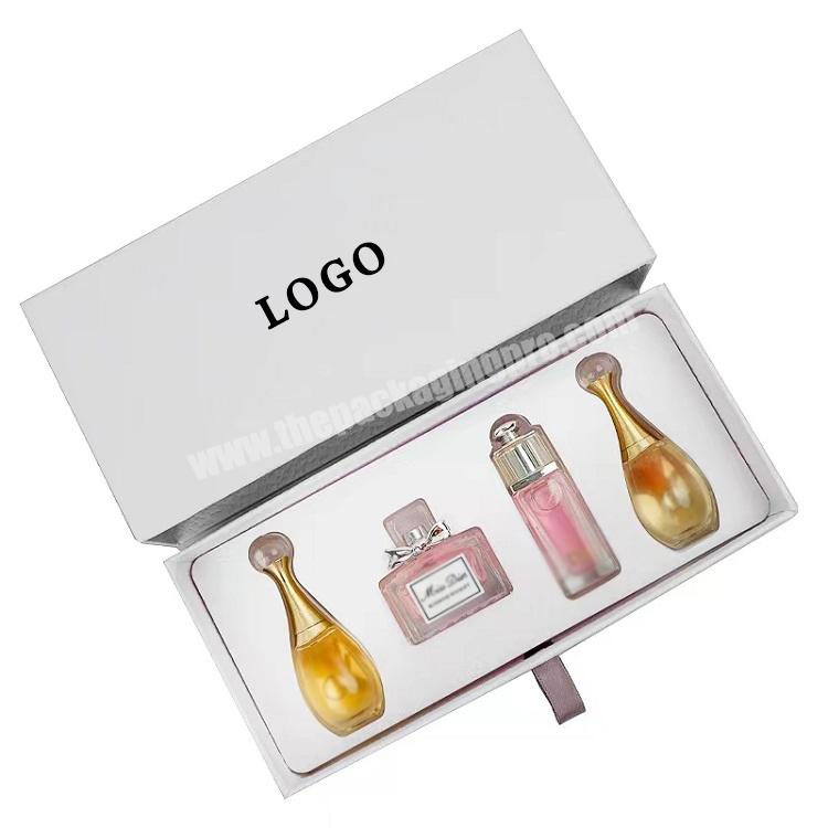 eco friendly cosmetics packaging containers box customized sample drawer packaging paper perfume glass bottle and box