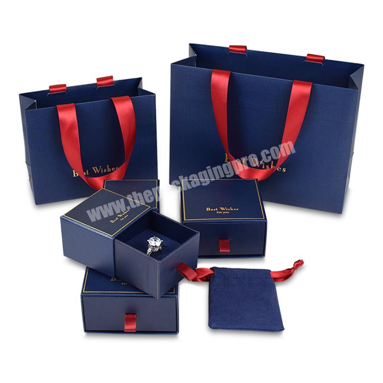 eco friendly luxury christmas printed paper craft gift drawer box blue paper jewelry boxes