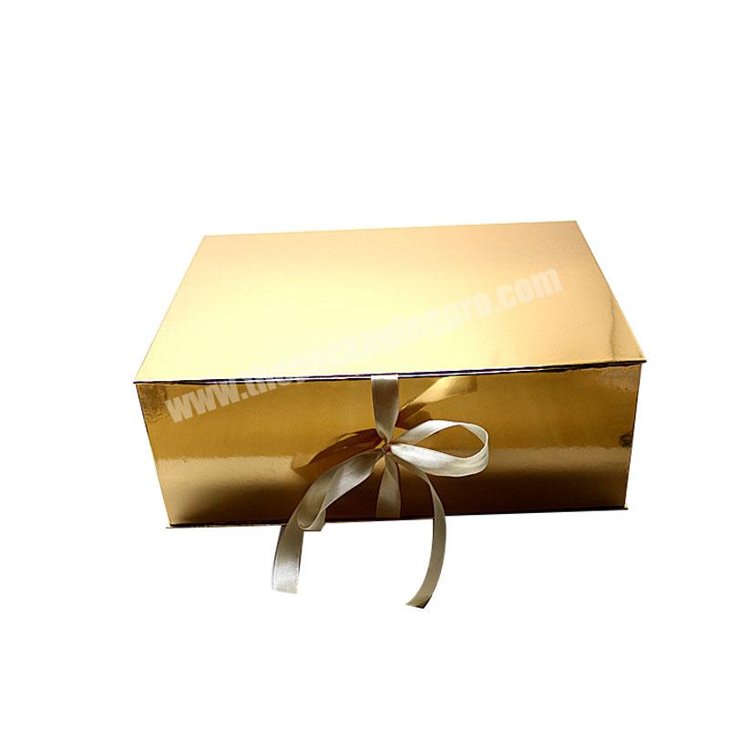factory custom big square golden cardboard wedding dress preserve box with silk ribbon