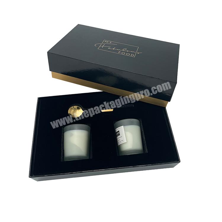 luxury black candle jar with lid and box custom tea light candle gift box packaging with insert