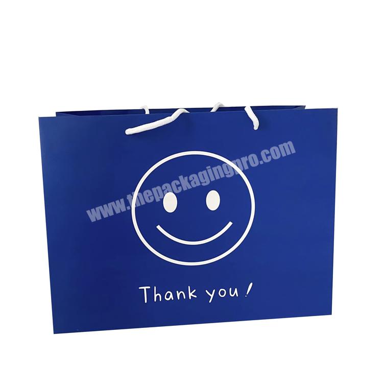 luxury custom logo flat blue packaging small paper gift bags with tag