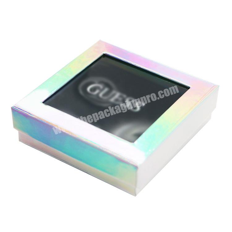 luxury custom logo holographic printed cosmetic skincare packaging box transparent lid pastel paper box for lip gloss