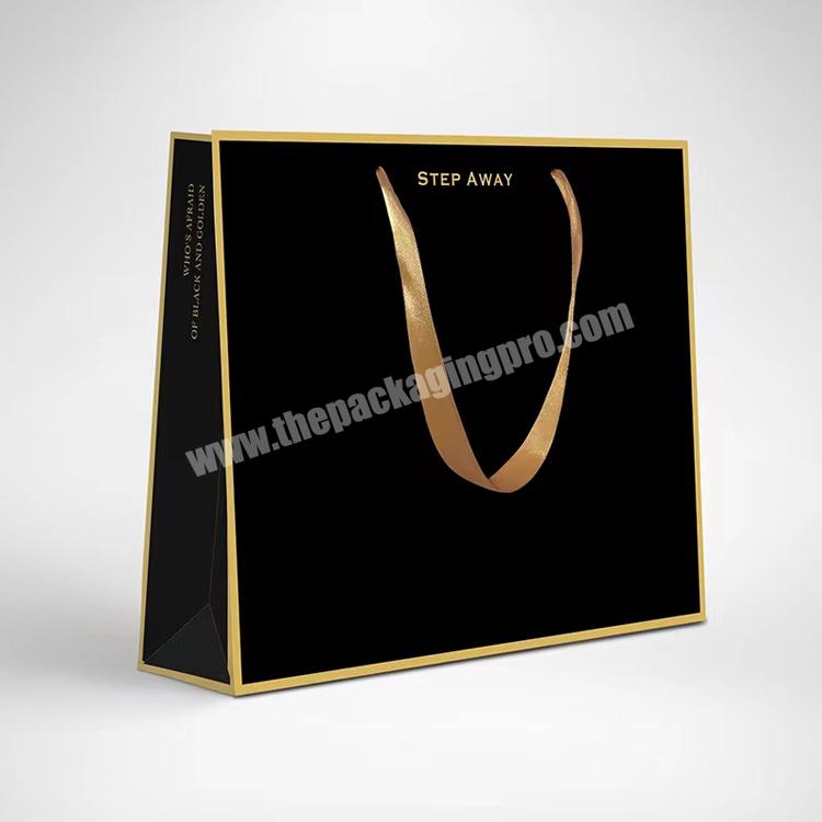 luxury custom printed wrapping packaging kraft black gold boutique shopping wedding gift paper bag with your own logo