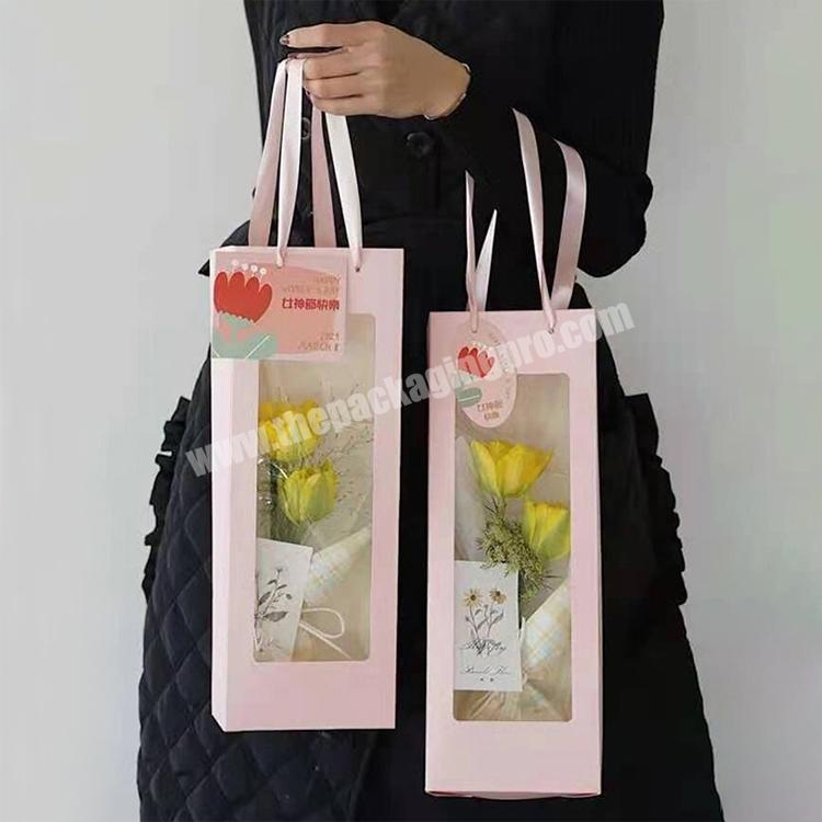 luxury fashion small shopping kraft paper tote bag custom print logo oem flower packaging gift paper bag