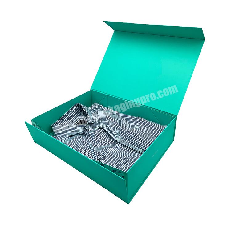 luxury printed logo magnetic wedding cardboard paper modern novel design foldable blue clothes gift box packaging
