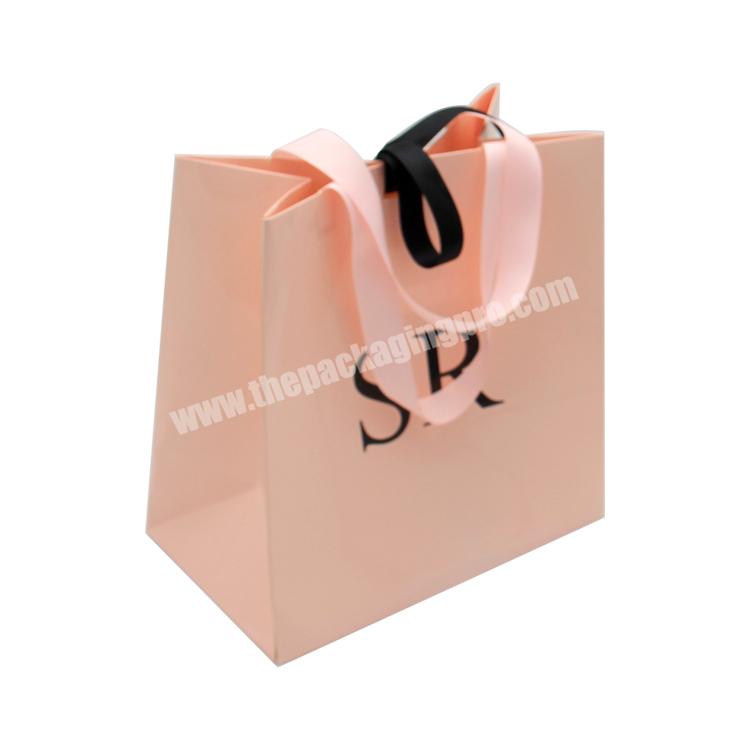 luxury shopping cartoon paper gift bags with logo custom pink birthday linen gift bag with ribbon