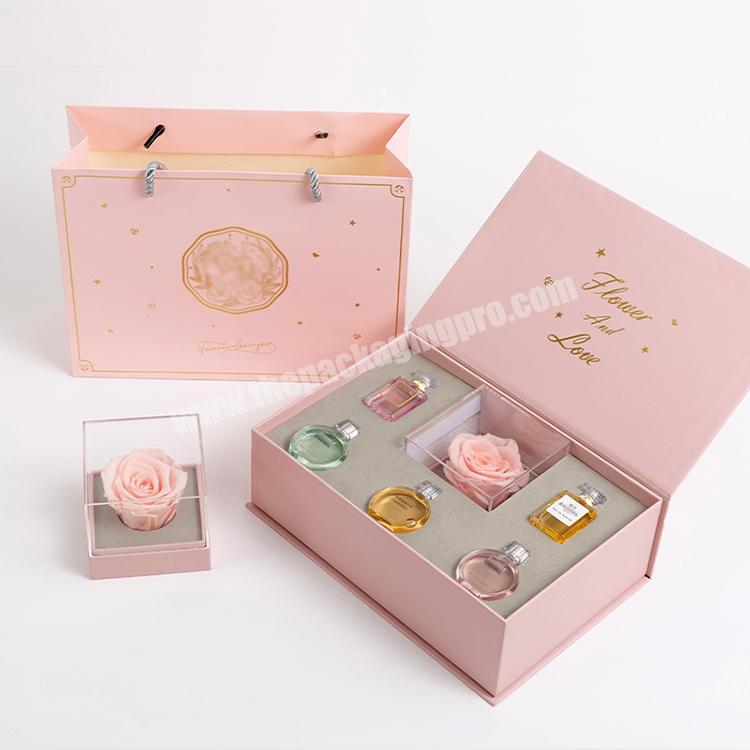 luxury women's perfume set magnetic paper gift box customized pink