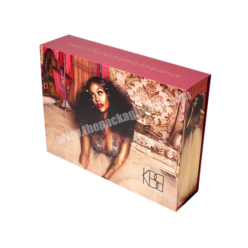 new design and hot sale box for hair extension gift cardboard book shaped box packaging with satin silk insert