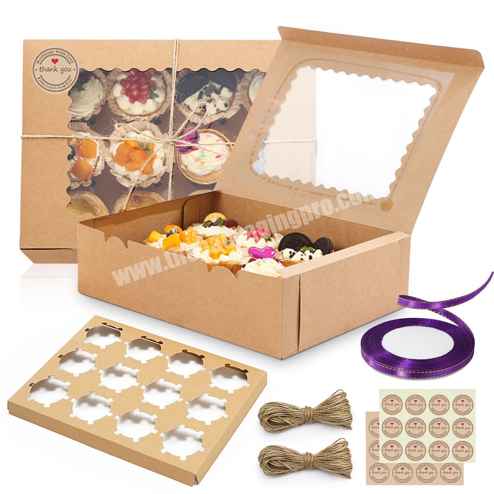 wholesale 6 pack brown kraft paper packaging cupcake box with window