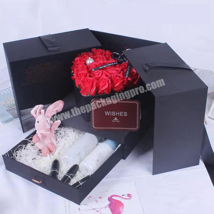 wholesale luxury design paper square drawer flower packaging gift box surprise box for valentine's day mother's day