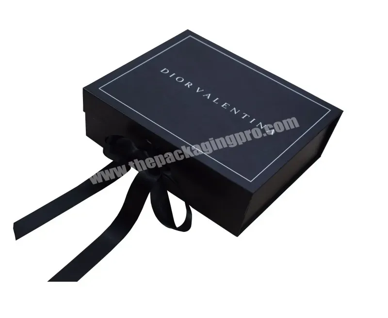 Black Custom Logo Foldable Magnetic Lid Premium Luxury Recyclable Rigid Cardboard Paper Packaging Clothing Flip Top Gift Boxes - Buy Gift Packaging Boxes Custom Logo,Flip Top Gift Boxes,Foldable Magnetic Gift Box With Ribbon.