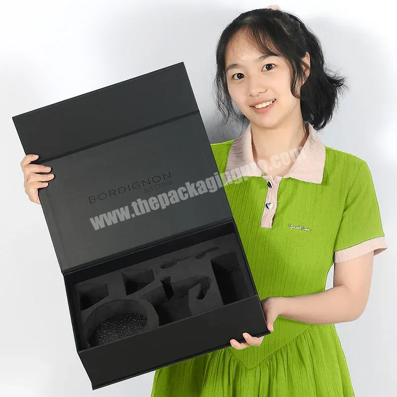 China Custom Logo Luxury Black Magnetic Closure Rigid Paper Cardboard Gift Box With Eva Foam Insert - Buy Black Gift Box,Magnetic Paper Gift Box,Gift Box With Eva Foam Insert.