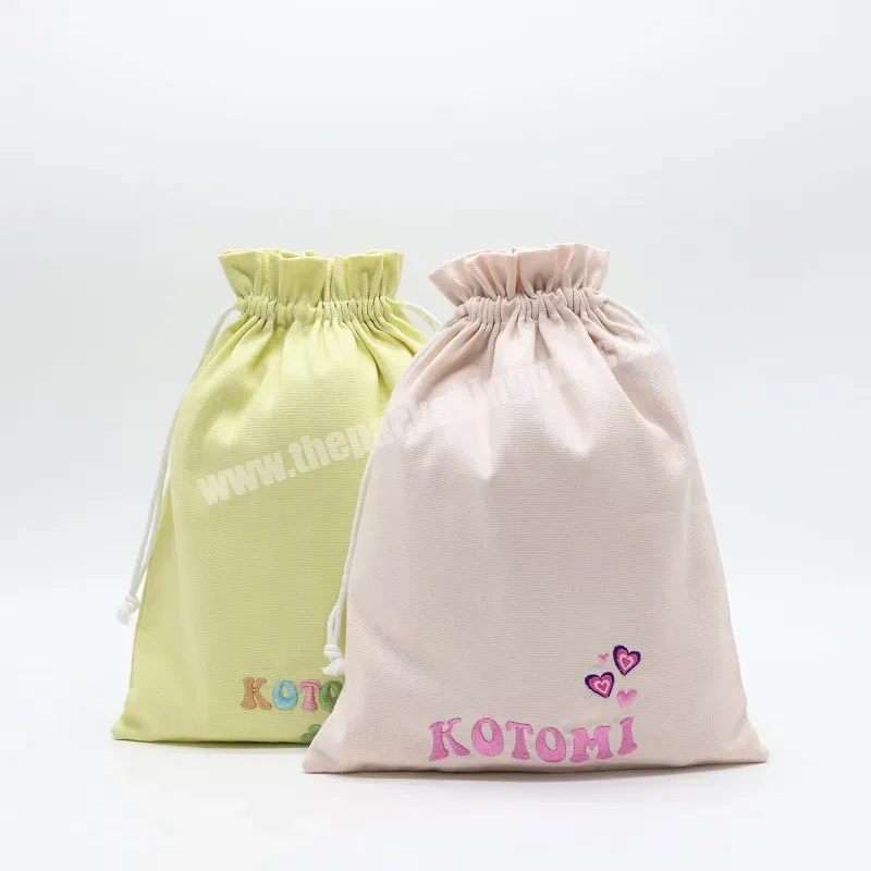 Custom Embroidery Logo Pink And Yellow Cotton Gift Packaging Shopping Bag Premium Muslin Cotton Cosmetic Gift Drawstring Bags - Buy Embroidery Cotton Bag,Organic Cotton Bags,Premium Gift Bag.