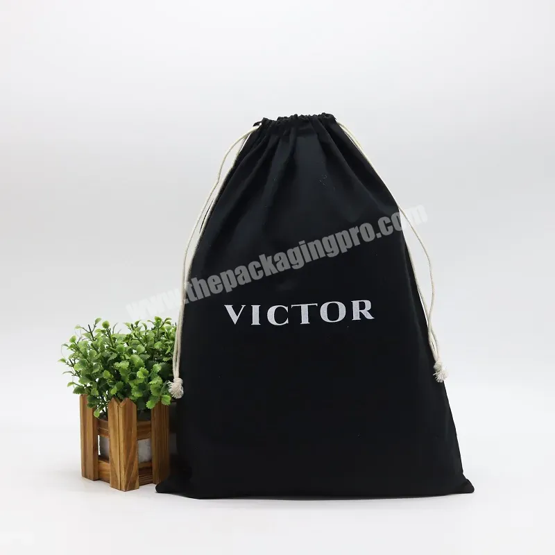 Custom Logo Black Organic Cotton Gift Drawstring Packaging Pouch Large Muslin Cotton Clothes Shoes Dust Shopping Bag - Buy Black Bags For Packaging Custom Logo,Shopping Bags Black,Black Cotton Pouch.