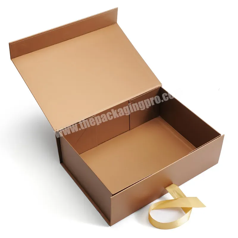 Custom Magnetic Flat Folding Luxury Rigid Cardboard Packaging Gold Clothing Box Apparel Gift Boxes With Ribbon Closure - Buy Folding Gfit Box,Rigid Cardboard Packaging Box,Magnetic Closure Paper Gift Box.