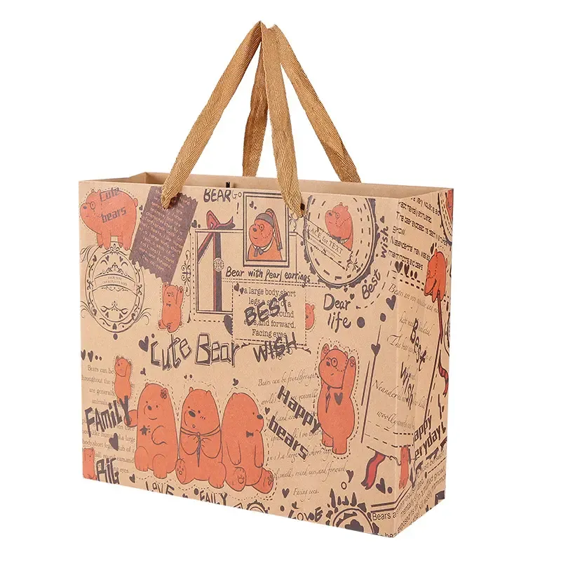 Custom Wholesale Cartoon Design Kraft Paper Bag Environmental Protection Paper Clothing Gifts Jewelry Packaging High Quality - Buy Cartoon Paper Bag,Take Away Kraft Paper Bag,Paper Bags.