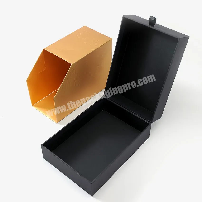 Custom Wholesale High Quality Sliding Drawer Opening Cardboard Packaging Box Black Gift Boxes With Ribbon Handle - Buy Gift Box Packaging,Black Gift Boxes,Gift Box With Ribbon Design.