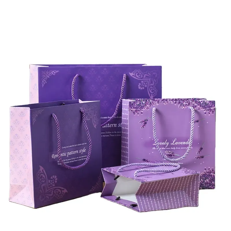 Customized Wholesale Lavender Purple Jewelry Gift Packaging Paper Bags - Buy Custom Wholesale Biodegradable Recyclable Packaging Gift Bags With Logo,Customized Christmas Mini Boutique Clothing Shopping Gift Flat Bottom Bags Wholesale Bag With Logo Pr