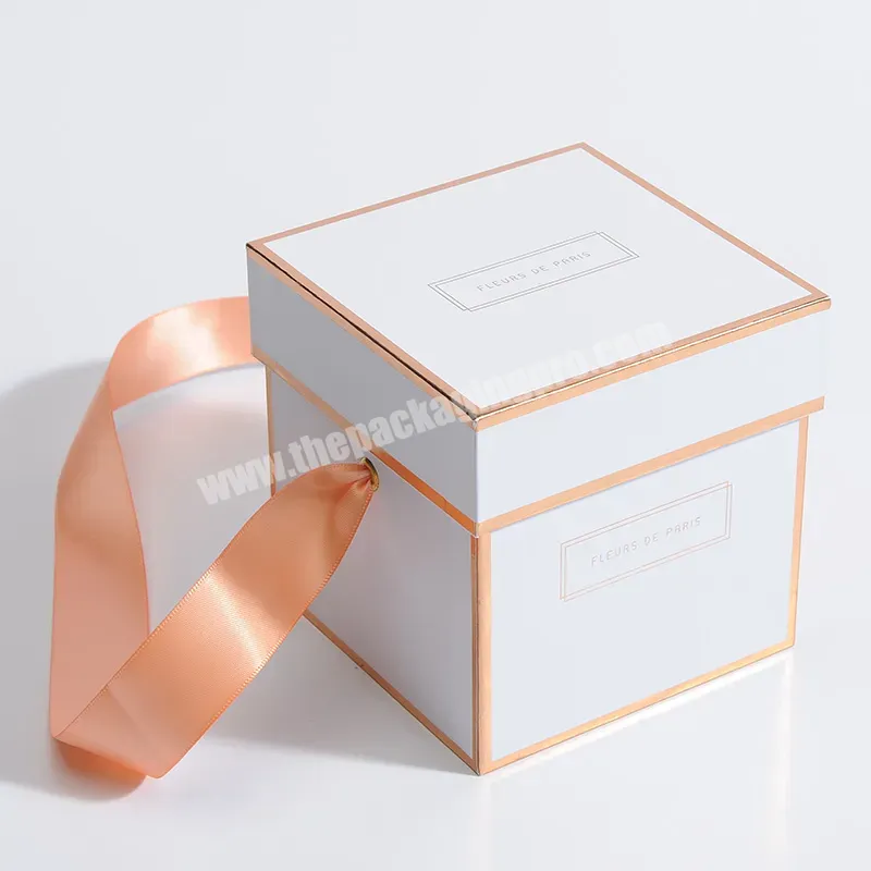Factory Custom Gift Boxes Lid Luxury Square Small Paper Cardboard Flower Box Packaging With Ribbon Handle - Buy Square Box,Flower Box,Custom Packaging Box.