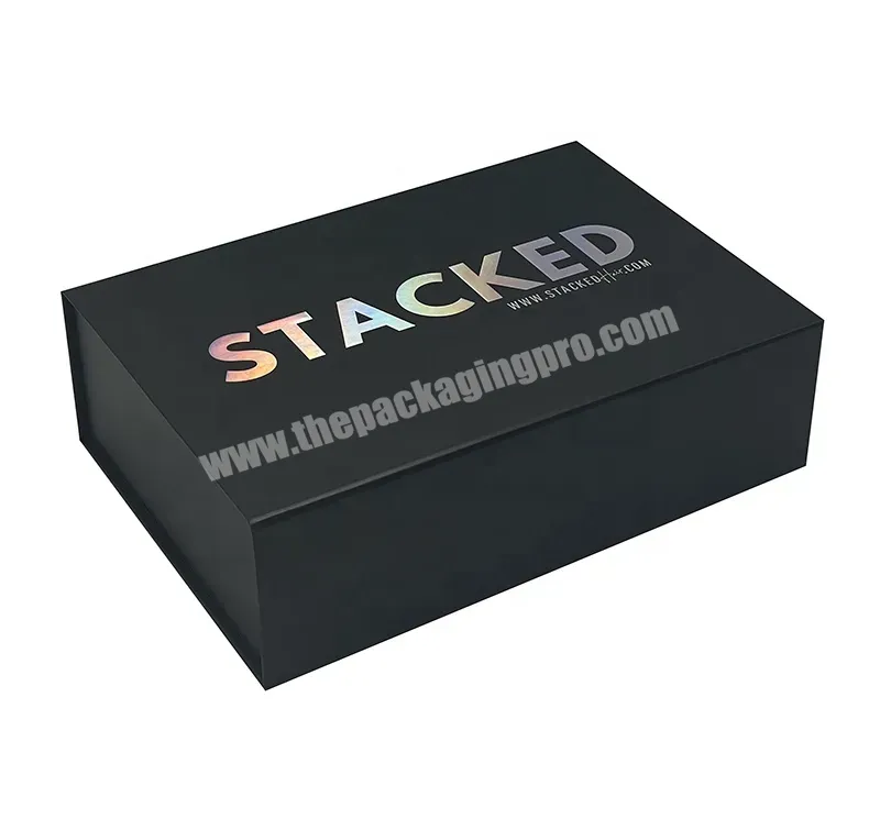 Folding Apparel Magnetic Lid Gift Box Black Custom With Holographic Foil Logo Wigs Magnet Closure Box Cardboard Packaging Box - Buy Magnetic Gift Box,Magnetic Gift Box Black,Magnetic Gift Box Packaging.