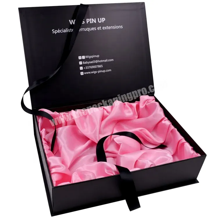 High End Gift Box Luxury With Silk Lined Satin Insert Custom Logo Printed - Buy Wig Box With Satin,Magnetic Box With Ribbon,Human Hair Packaging Box.