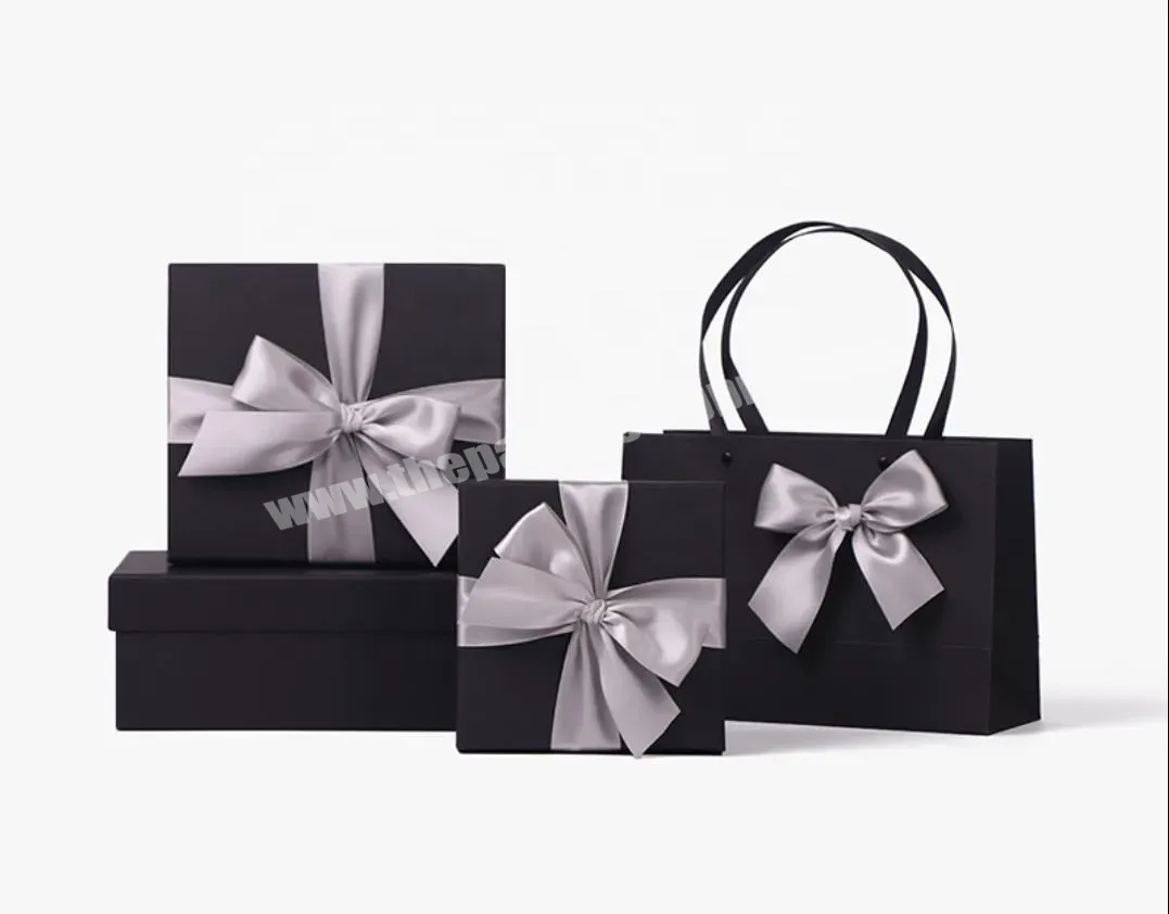 Shoes T Shirts Gift Box Black With White Ribbon Bow Packaging With Logo Print Custom - Buy Gift Box Packaging Luxury,Gift Box 2 Piece,Gift Box With Satin Lining.