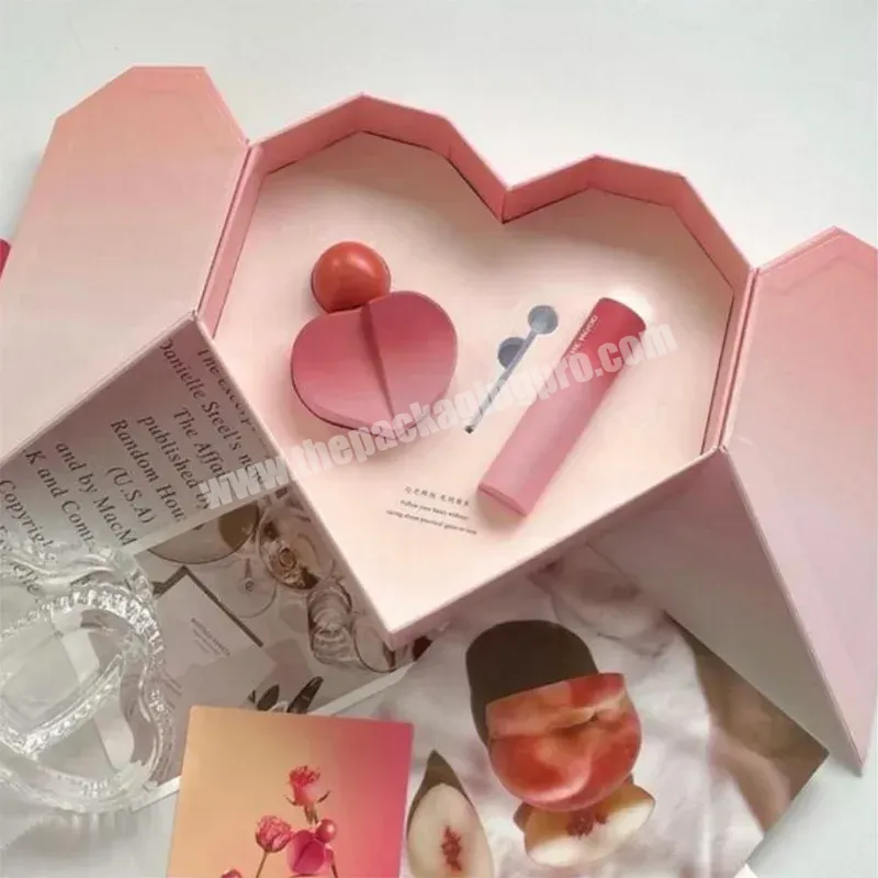 Romantic Heart-shaped Gift Box Red Pink Sky And Earth Cover Beauty Box With Bow Lip Glaze Lipstick Makeup Packaging Gift Boxes - Buy Romantic Heart-shaped Gift Box Red Pink Sky And Earth Cover Beauty Box,Red Pink Sky And Earth Cover Beauty Box With B