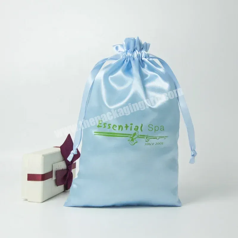 Custom Durable Blue Silk Satin Bag Cosmetic Gift Dust Drawstring Bag With Logo Printing - Buy Satin Packaging Pouch,Hair Drawstring Pouch,Custom Satin Bag.