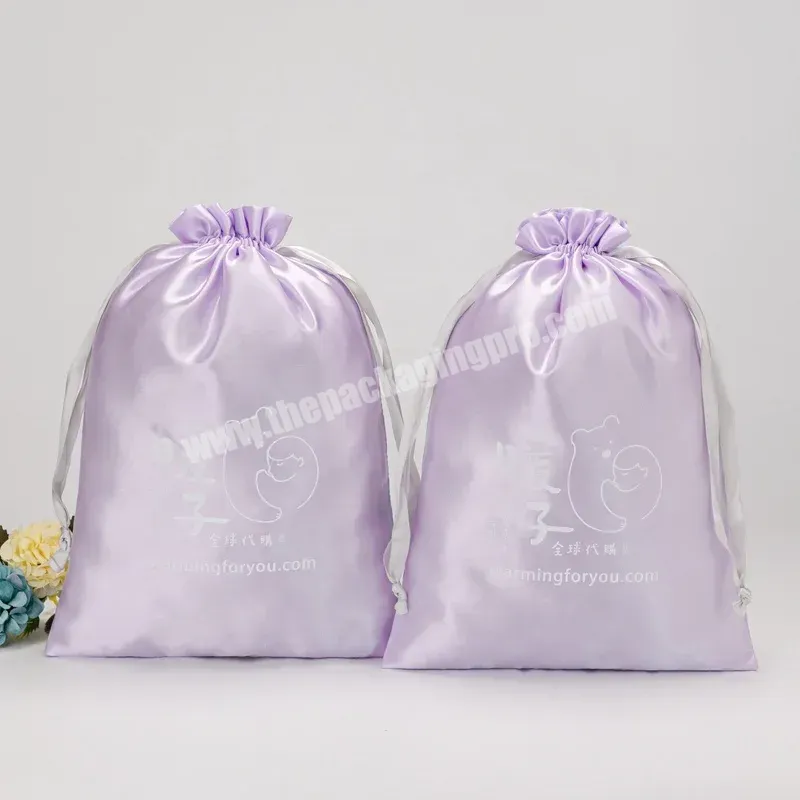 Custom Luxury Purple Thick Silk Satin Drawstring Bag Bundle Dust Hair Extension Bag With Logo Printing Satin Bag - Buy Satin Bag For Cloth,Satin Packaging Bags,Satin Drawstring Bag.