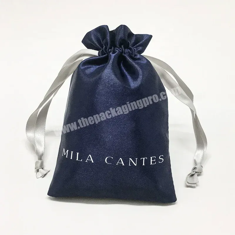 Luxurious Soft Satin Dark Blue Jewelry Pouch Bag With Band For Women Earrings Bracelets Necklaces Jewelry Gift Packing - Buy Custom Satin Ribbon Package,Satin Pouch For Gift,Jewelry Satin Pouch.