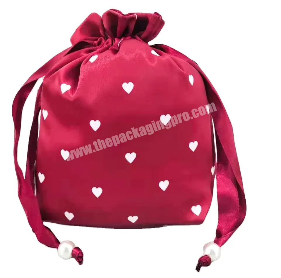 Wholesale Custom Dust High Quality Red Hair Pouch Gift Packaging Storage Satin Drawstring Bag With Logo Printed - Buy New Luxury Glossy Pocket Custom Storage Bag Reusable Drawstring Satin Fabric Bag For Hair Bundles,Custom Color Comfortable Texture S