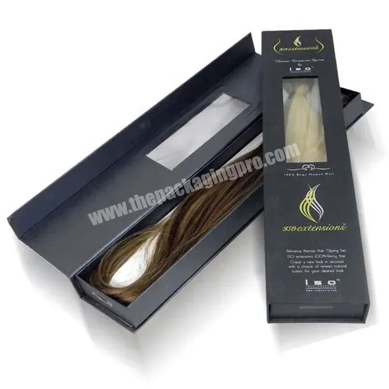 Custom Design Magnetic Wig Packaging Box Luxury Rigid Paper Box For Hair Extension With Clear Window - Buy Wig Packaging Box,Cardboard Box For Hair Extension,Hair Bundle Extension Box With Magntic Lid.