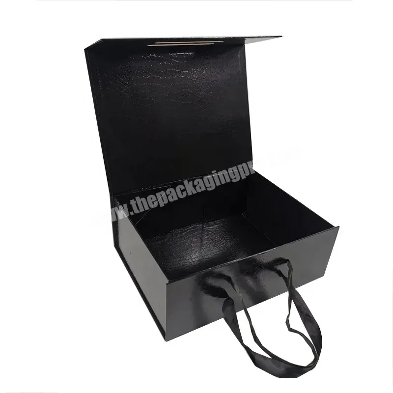 Customization Luxury Black Rigid Magnetic Folding Storage Paper Packaging Gift Box With Handle - Buy Custom Gift Box With Handle,Black Rigid Gift Box,Gift Box With Handle.