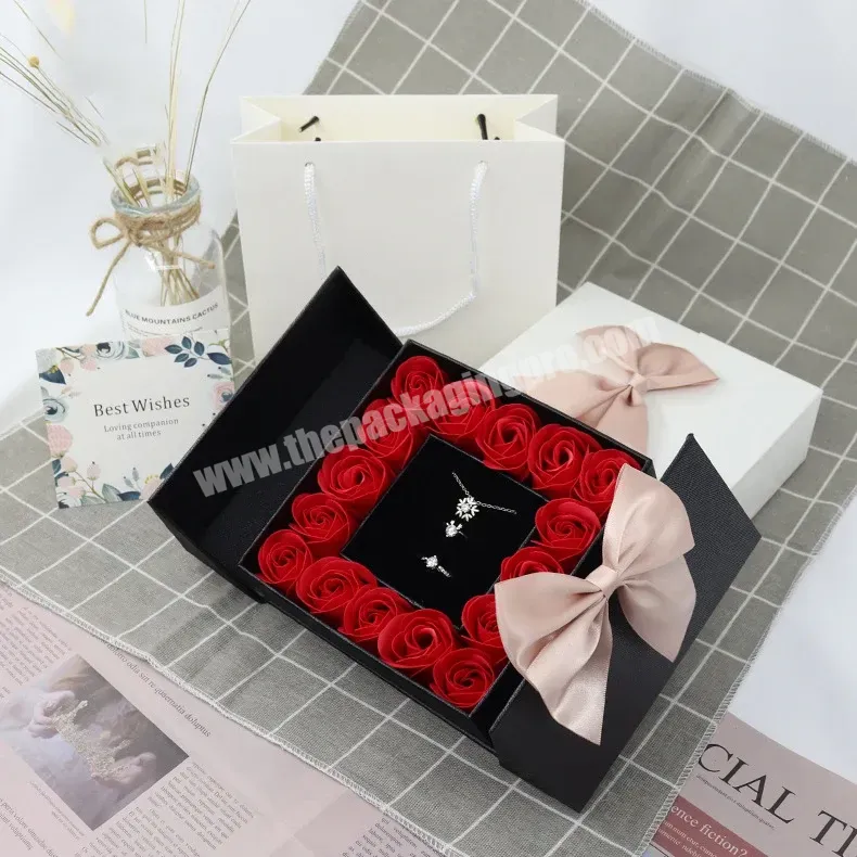 Wholesales 16 Roses Jewelry Gift Set Storage Box Spot Earrings Necklace Rings Display Black Box Wedding Rigid Paper Boxes - Buy Valentines Day Portable Preserved Flower Box Packaging Red Bouquet Flowers Box Proposal Gift Boxes With Foam And Pink Ribb